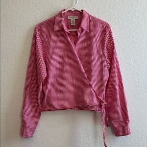 Vintage Evan Picone Pink Gingham Wrap Blouse
